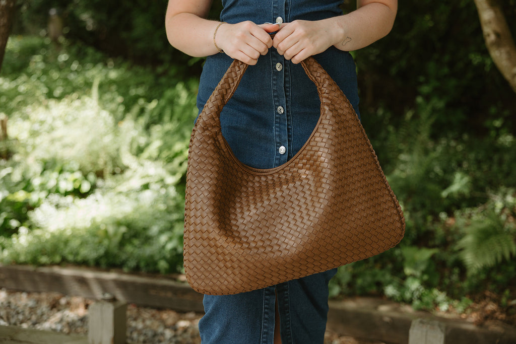 Woven Crescent Bag - Brown