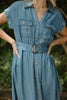 Collared Button Down Belted Midi Dress