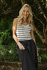 Striped Mixed Material Midi - Navy
