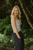 Striped Mixed Material Midi - Navy