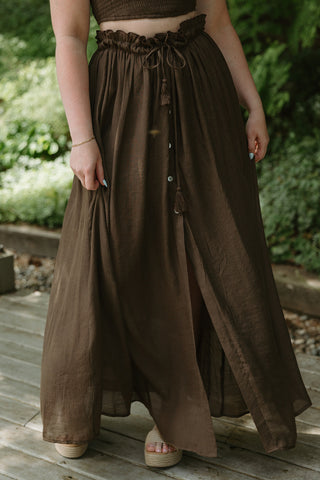 Drape Top with Wide Leg Pant - Linen - Black