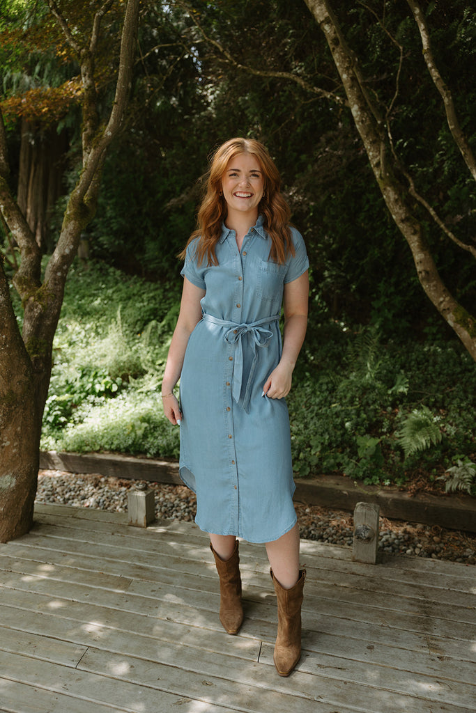 Chambray Button Down Shirt Dress
