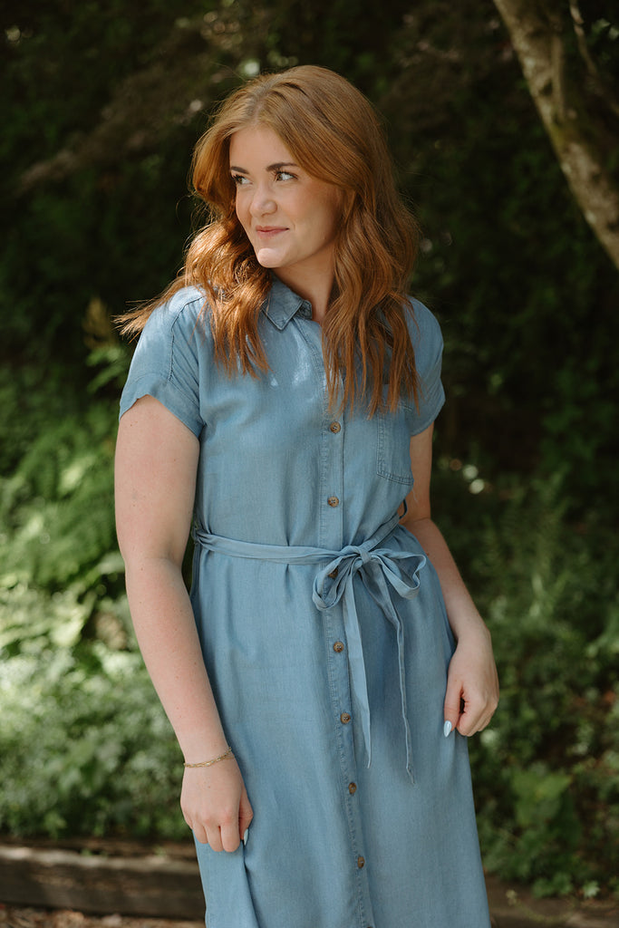 Chambray Button Down Shirt Dress