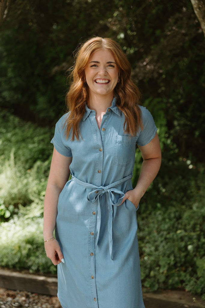 Chambray Button Down Shirt Dress
