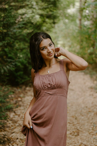 Linen Mock Wrap Dress with Tie - Natural