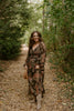 Floral Front Smocked Bust Midi Dress - Brown