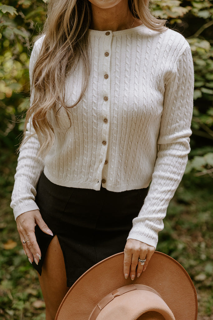 Cable Knit Lightweight Cardigan - Ivory