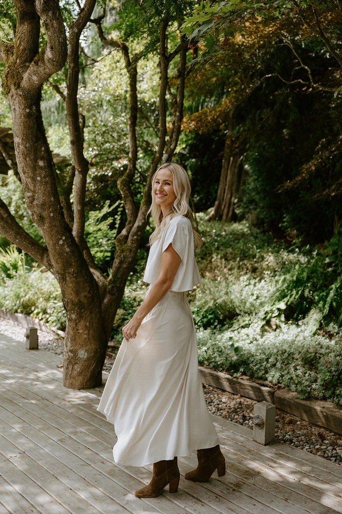 Linen Top & Skirt Set - Oat