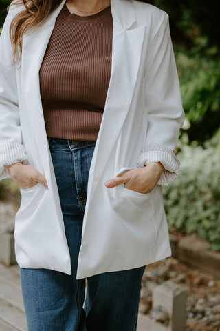 Classic Blazer with Stripe Lining - White
