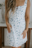Floral Square Neck Lace Trim Mini - Blue