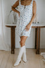 Floral Square Neck Lace Trim Mini - Blue