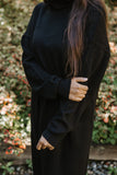 Long Knit Turtleneck Sweater Dress - Bla