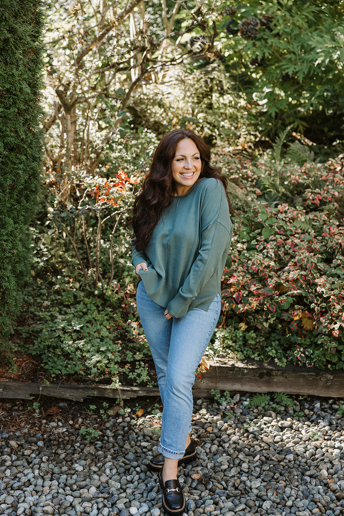 Exposed Seam Lightweight Sweater - Green