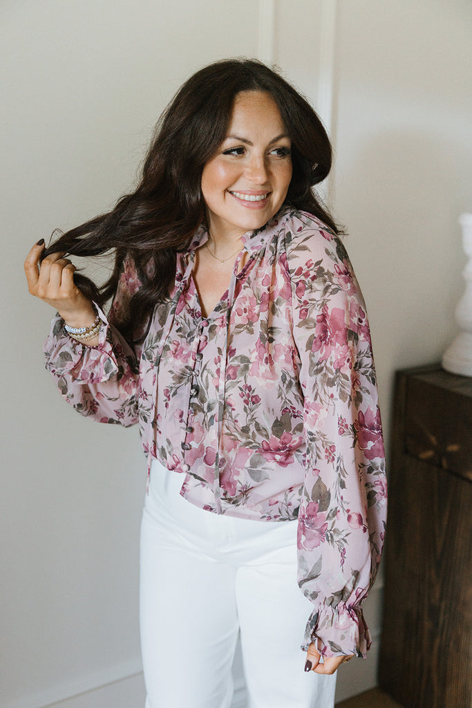 Floral Button Up Blouse - Pink