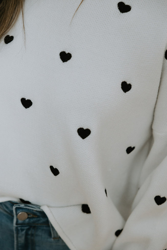 Embroidered Heart Sweater - White