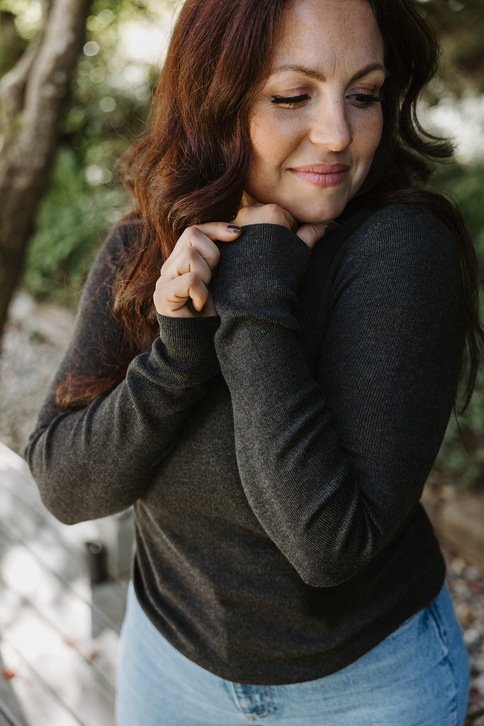 Mockneck Long Sleeve Top - Charcoal