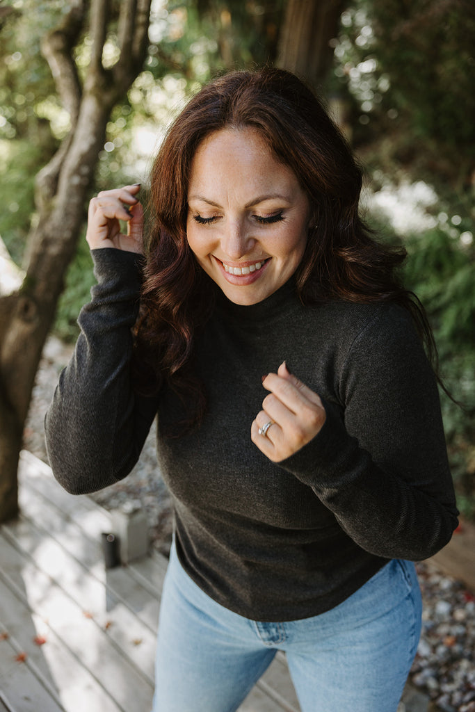 Mockneck Long Sleeve Top - Charcoal