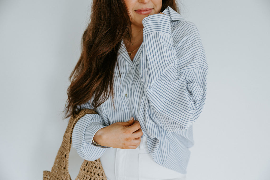 Striped Oversized Button Up - Blue