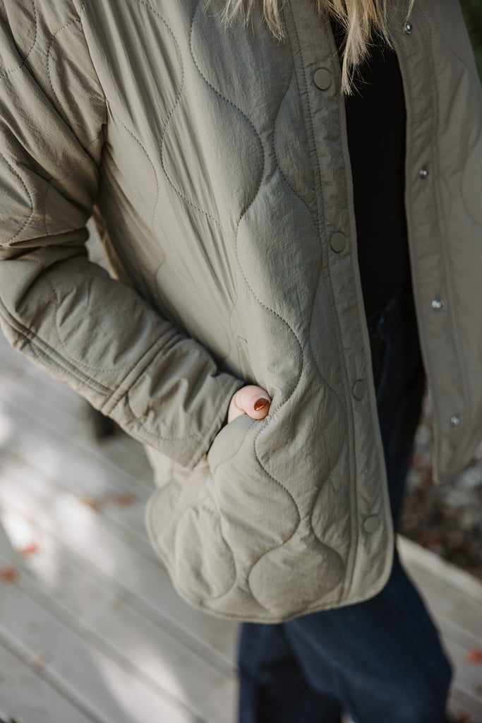 Quilted Button Up Jacket - Olive