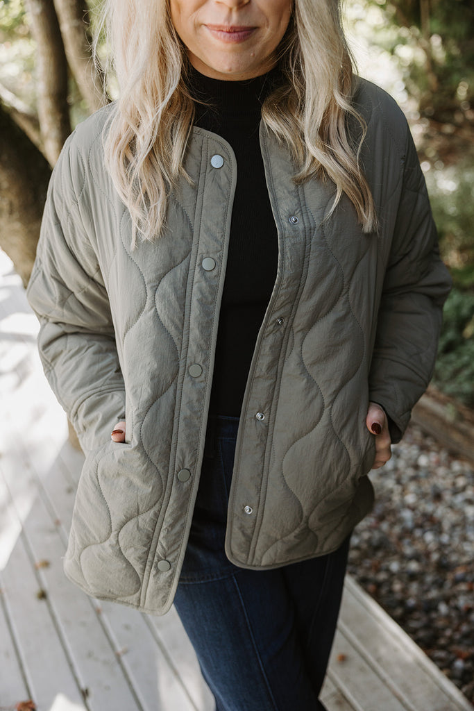Quilted Button Up Jacket - Olive