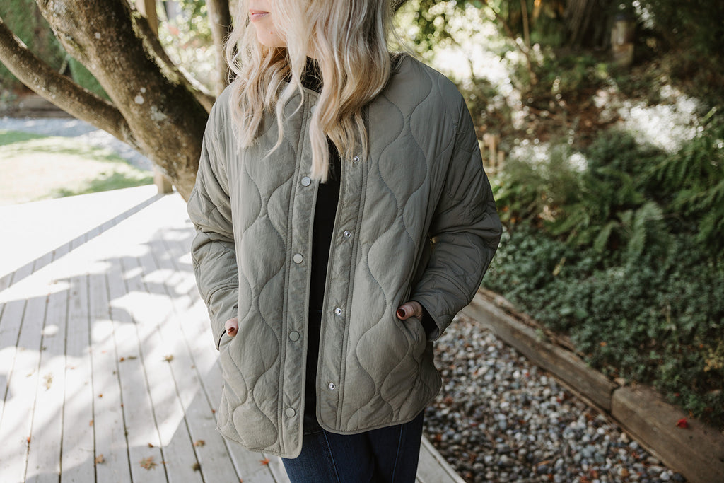 Quilted Button Up Jacket - Olive
