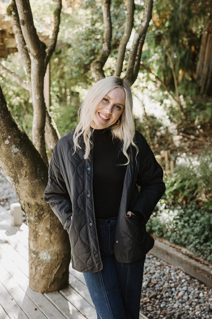 Quilted Button Up Jacket - Black