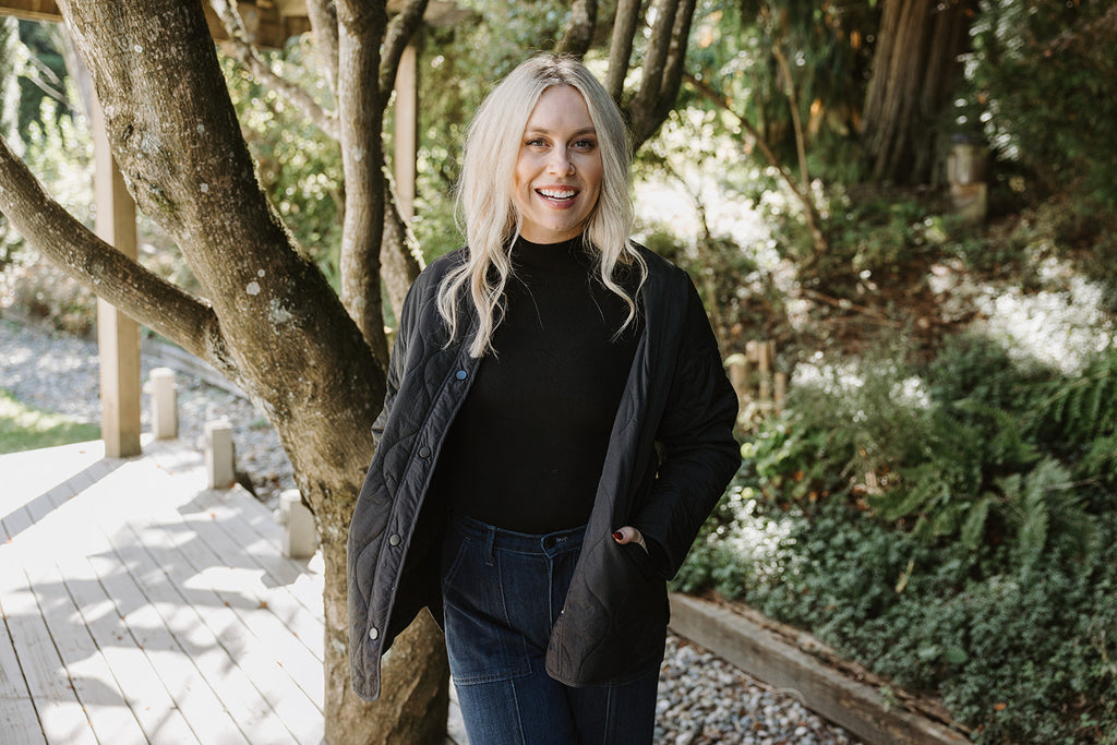 Quilted Button Up Jacket - Black