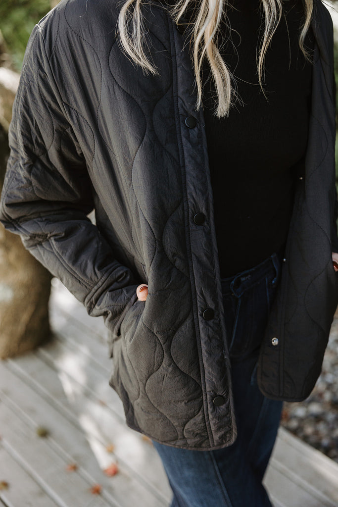 Quilted Button Up Jacket - Black