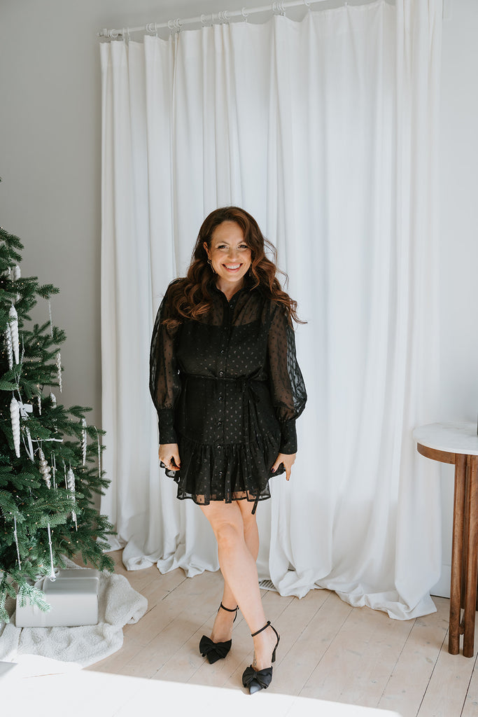 Sheer Ruffle Dress - Black