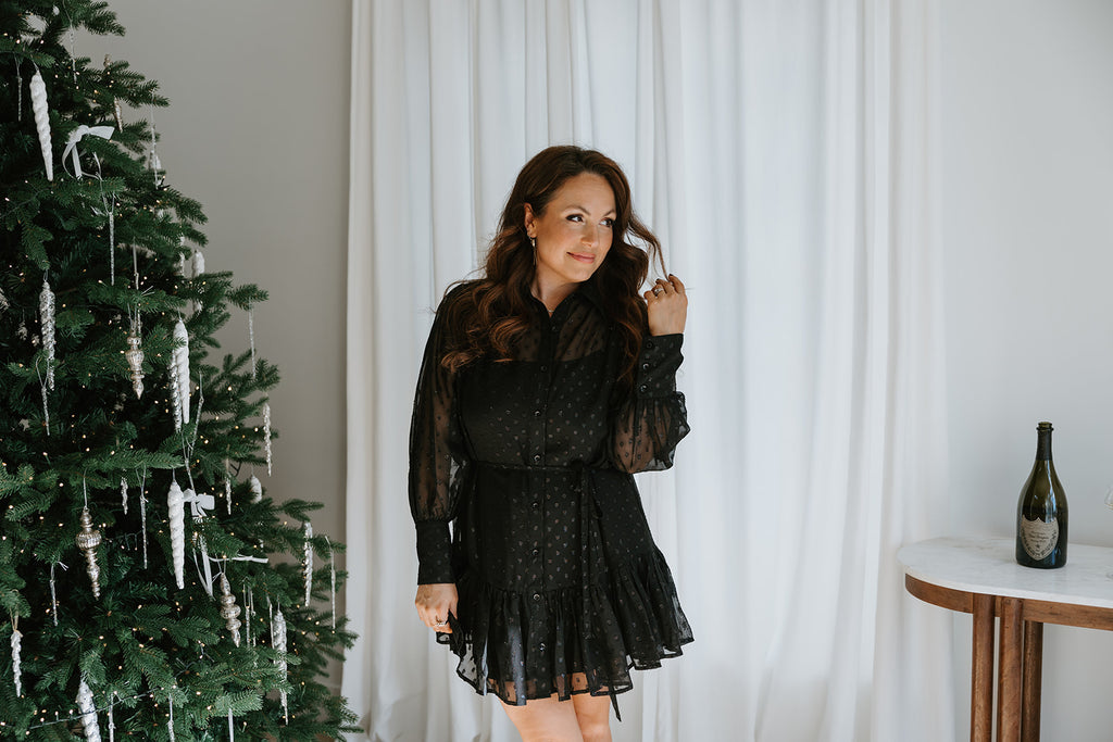 Sheer Ruffle Dress - Black