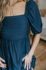 Pleated Detail Puff Sleeve Mini Dress - Navy