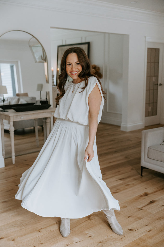 Bubble Top & Midi Skirt Set - Cream