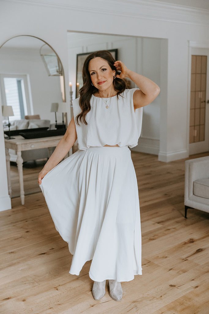 Bubble Top & Midi Skirt Set - Cream