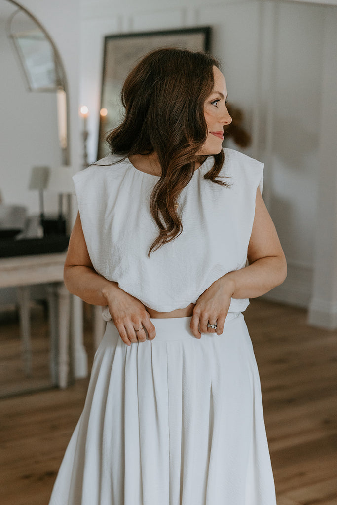 Bubble Top & Midi Skirt Set - Cream