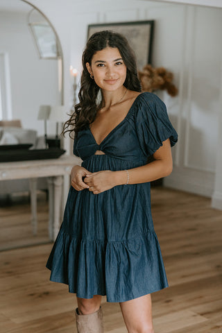 Striped Tie Dress - Blue