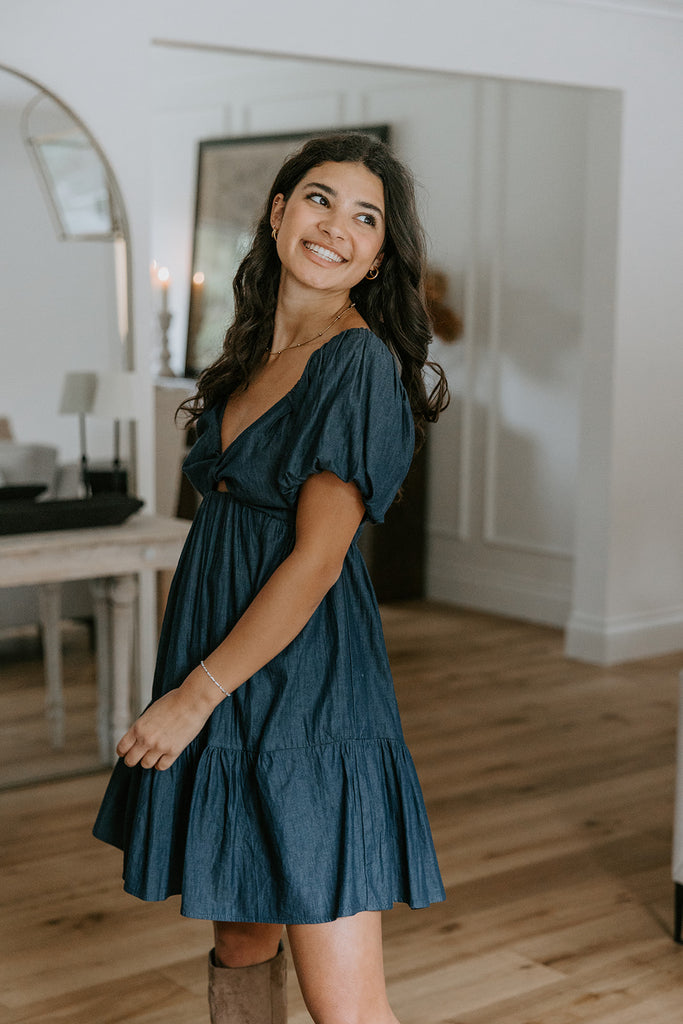 Twisted Bust Dress - Indigo