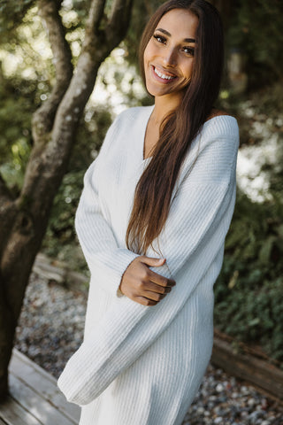 Sweater Dress with White Collared Shirt
