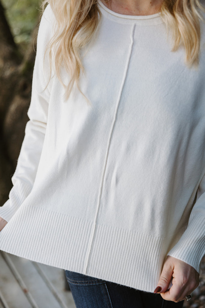 Exposed Seam Lightweight Sweater - Cream