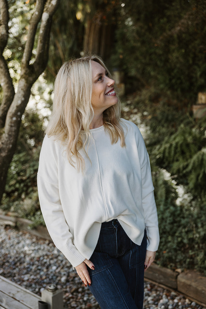 Exposed Seam Lightweight Sweater - Cream
