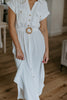 Button Down Belted Midi Dress - White