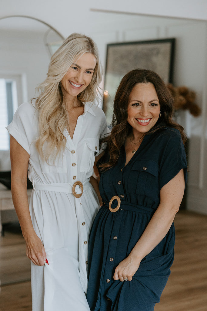 Button Down Belted Midi Dress - Navy