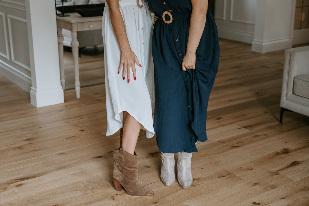 Button Down Belted Midi Dress - Navy