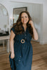 Button Down Belted Midi Dress - Navy