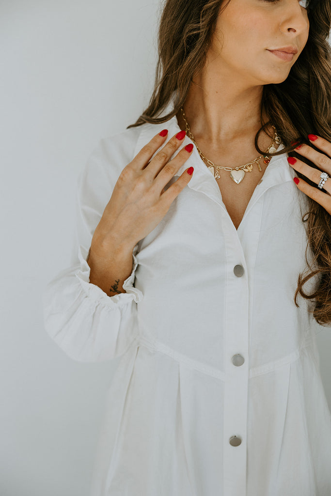 Denim Button Up Dress - White