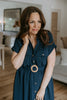 Button Down Belted Midi Dress - Navy