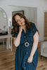 Button Down Belted Midi Dress - Navy