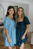 Pleated Detail Puff Sleeve Mini Dress - Aqua