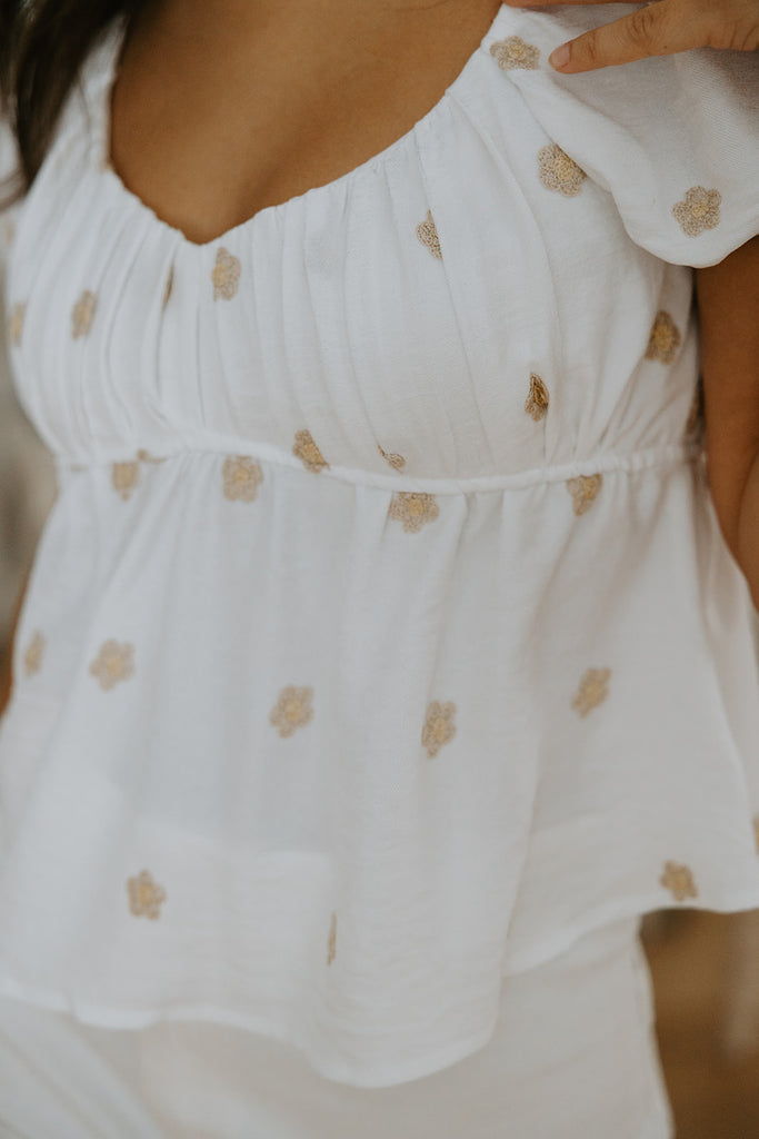 Puff Sleeve Daisy Shirt - White