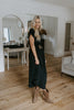 Button Down Belted Midi Dress - Black
