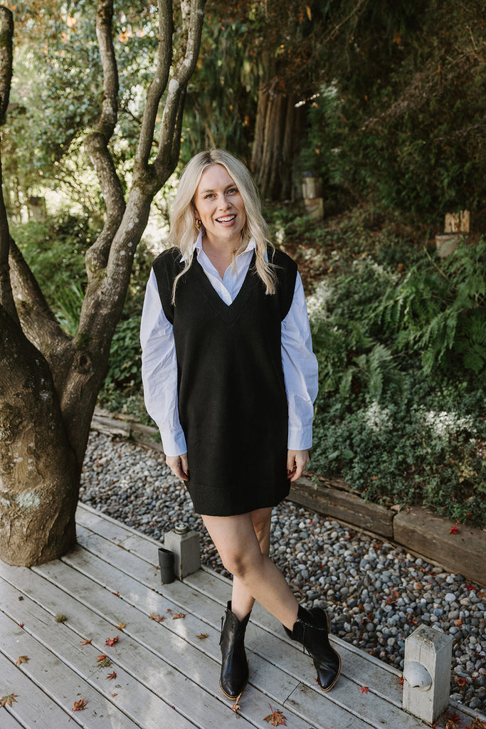 Sweater Dress with White Collared Shirt